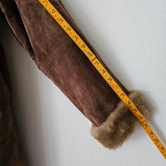 LNR La Nouvelle Rennaissance Penny Lane Brown Suede Faux Fur Button Coat Sz M - Picture 16 of 16